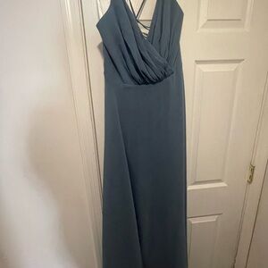 David's Bridal Blue Halter Sleeveless Maxi Gown